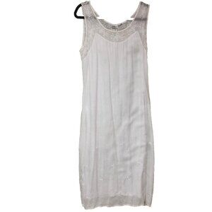 Sharon White Maxi Dress Women L Lined Embroidered Floral Fairy Romantic Tie Belt